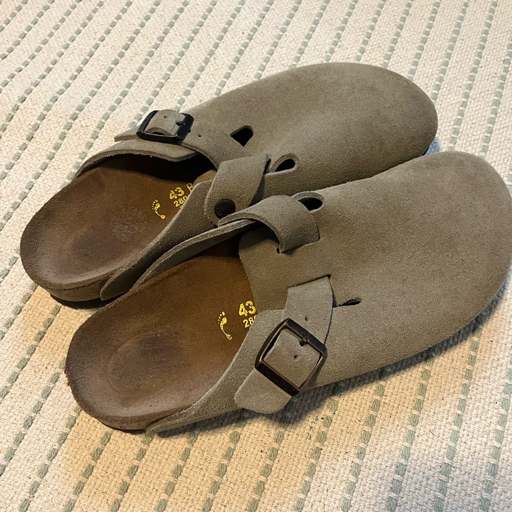 Birkenstock Boston Taupe Suede Clogs